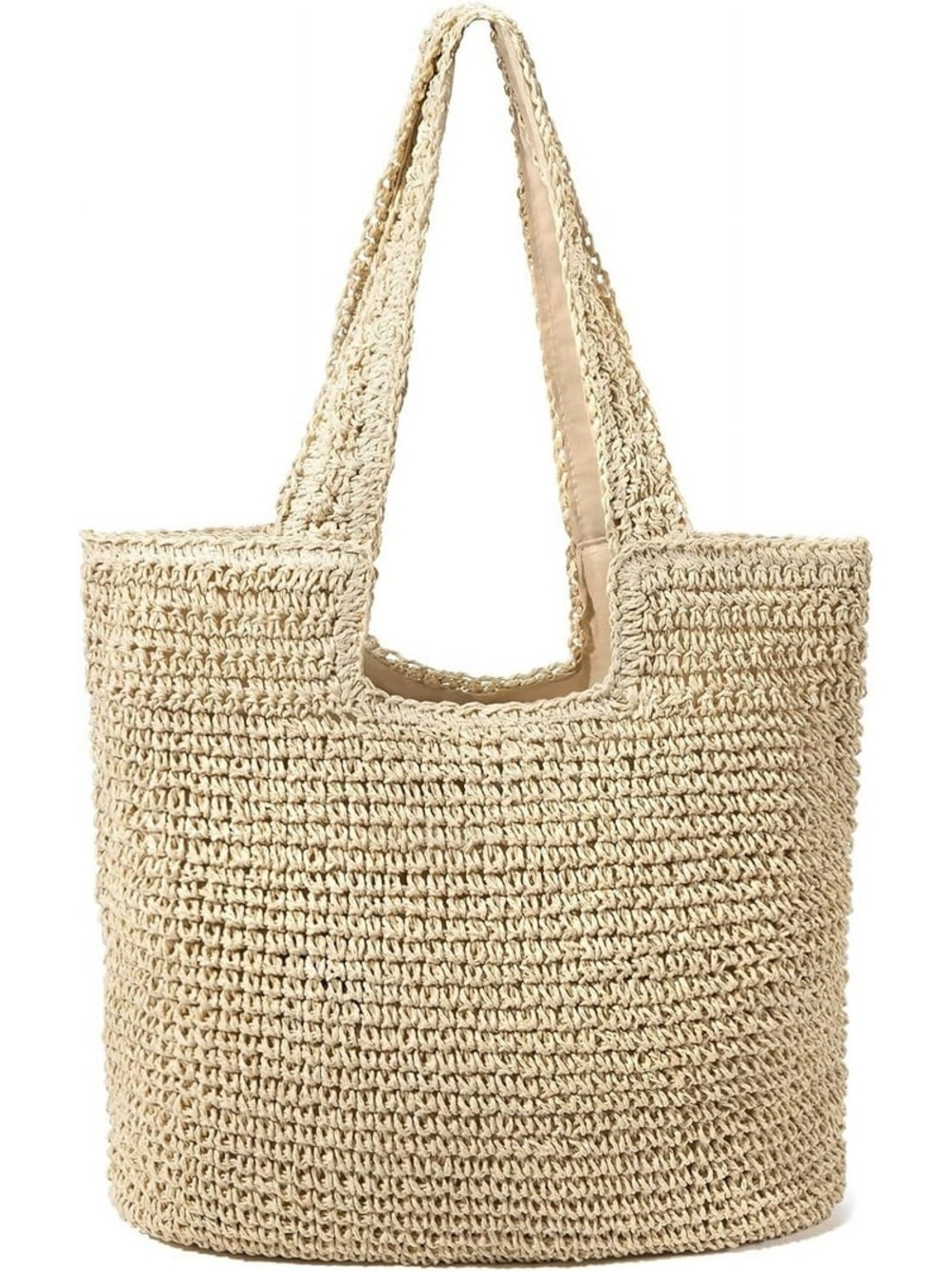 Woven Straw Tote Bag Shoulder Bag Handbag Beige W